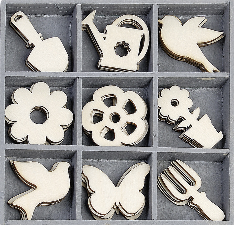 Holzornamantbox motiv Garten+Blumen 10,5x10,5cm 45 Stk